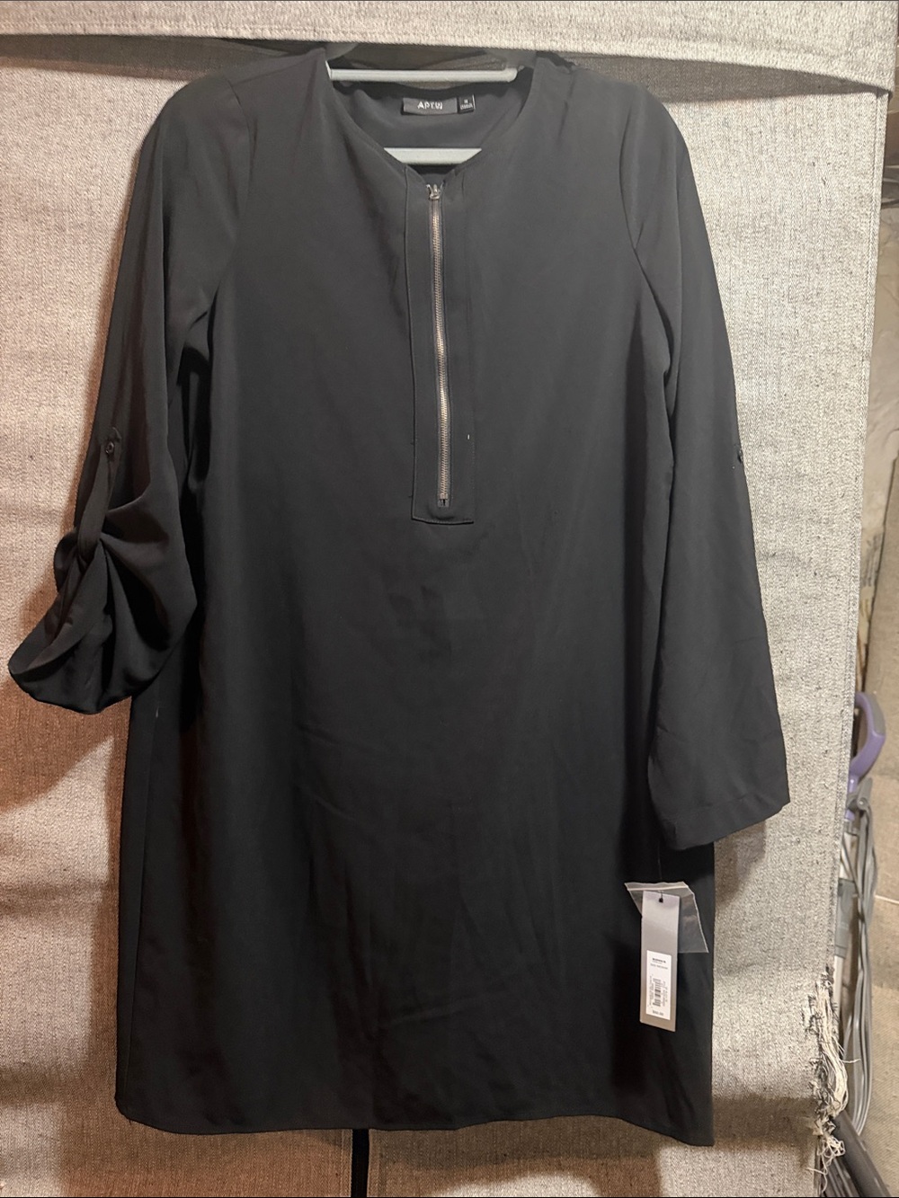 Apt. 9 Black Long-Sleeve Zip Front Tunic